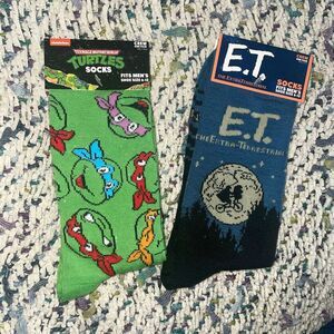 80s kid pack crew‎ sock men's 6-12 E.T. Blue & Ninja Turtles green
